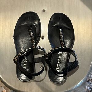 Pedro Garcia Black Sandals with Silver Studs